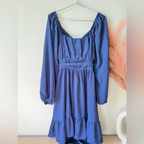 SHEIN Frenchy Knot Back Lantern Sleeve Ruffle Hem Dress - Picture 3 of 6